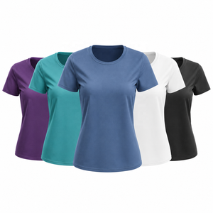 Camiseta de Cuello Redondo y Manga Corta para Mujer, Color Sólido, Secado Rápido, Corte Ajustado, Tejido de Punto, 100% Poliéster, Informal, para Todas las Temporadas - Product Image 2