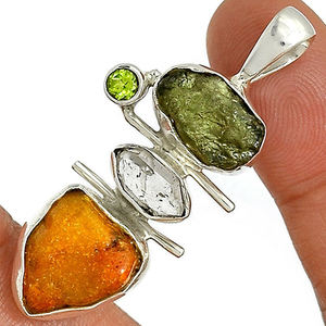 จี้เงินแท้ 925 ประดับพลอยโมดาไวต์ ดีไซน์โบโฮสำหรับผู้หญิง พลอยโมดาไวต์แท้แบบดิบ จี้เงินเสริมเสน่ห์ - Product Image 3