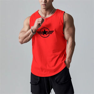 Camiseta sin mangas de mezcla de algodón informal para hombre, camiseta con costilla muscular de corte cuadrado con estampado personalizado sin mangas, diseño deportivo - Product Image 4
