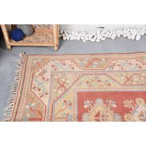 พรมตุรกีขนาดใหญ่ 5.2x8.4 ฟุต พรมวินเทจ พรมลายตารางสีเบจทำจากขนสัตว์ - Product Image 5