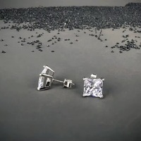 Aretes de Oro Blanco Sólido de 14K con Corte Princesa de 4 Quilates, Cierre de Rosca, Aretes Unisex, Joyería Fina con Simulación de Diamante, Regalo