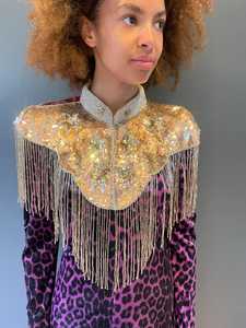 Elegante capa burlesca con hebras de cuentas lentejuelas hermosa silueta recta sujeta el cuello envoltura festiva para ocasiones de Club - Product Image 5