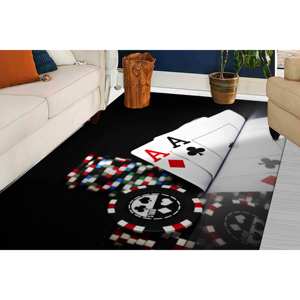 Tapis imprimé avec des motifs de cartes à jouer, tapis d'appoint moderne au design de casino, tapis en chenille - Product Image 4