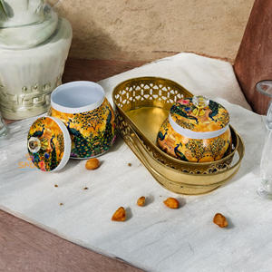 Tarro de fruta seca con diseño de Pichwai impreso de hierro con juego de cesta de Metal para cocina para decoración de festivales, almacenamiento de alimentos para regalos - Product Image 2