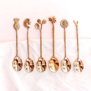Rose <b>Gold</b> Plated Stainless Steel Serving Spoon Set Luxury Flatware with Different Handle for Wedding or Home Use - Product Image 4