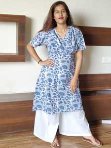 Kurti in Girl-ropa informal de algodón puro para chicas, ropa a la moda con estampado a mano, Algodón puro, largo y bonito - Product Image 5