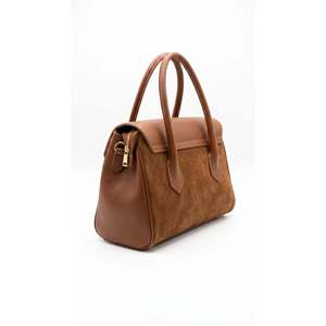 Borsa di Lusso Italiana Strutturata in Vera Pelle Dollaro e Camoscio con Chiusura a Patta - Product Image 4