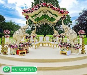 Mandap de boda con tema dorado de Srilankan, Mandap DE BODA clásico de Asia del Sur, boda de India del Sur, Mandap redondo dorado - Product Image 3