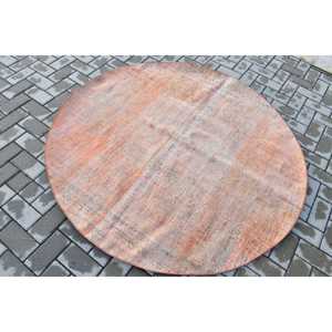 Turkish Vintage Rug, 5.2x5.2 ft Rug, <b>Red</b> Brown Abstract <b>Wool</b> Rug - Product Image 4