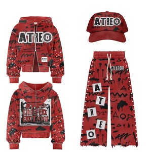 Ropa de calle personalizada Boxy Fit apenado bordado parche apliques chándal Sun Faded ácido lavado Zip up Rhinestone hombres Sudadera con capucha - Product Image 6