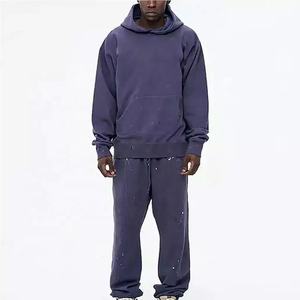 100% coton vintage lavé à l'acide slim fit survêtements pour hommes délavé au soleil vêtements d'entraînement jogging costumes points poches kangourou à capuche - Product Image 5