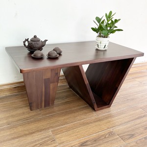 Table à thé rectangulaire en bois d'acacia 100x50x45cm, style farmhouse fait main avec plateau en verre pour salon ou entrée TT68228 - Product Image 2
