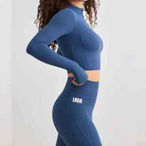 Wholesale Women's Quick-Dry Fitness Set Breathable 1/4 Zip <b>Crop</b> Top & High-Impact Shorts - Product Image 6