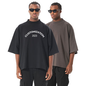 High Quality t Shirt Supplier Street Wear Cropped Boxy Fit Tee Custom Puff Print logo Oversized <b>Tshirt</b> for Men - Product Image 1