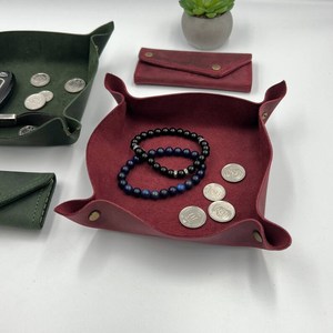 Luxe personnalisé plateau en cuir véritable Logo personnalisé organisateur de bureau bijoux Valet fourre-tout boîte décorative vaisselle salon - Product Image 5
