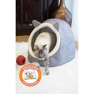 Lit pour chat et chien Alas Felt avec tapis gris, cadeau pour animaux de compagnie, confort - Product Image 2