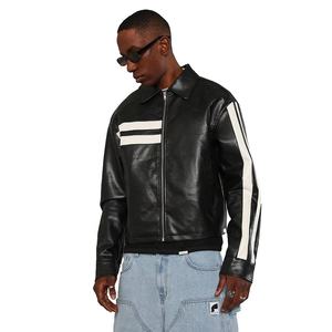 Veste en cuir véritable à col montant de haute qualité pour hommes, manteau long d'hiver en noir et blanc, nouveau design pour motos - Product Image 1