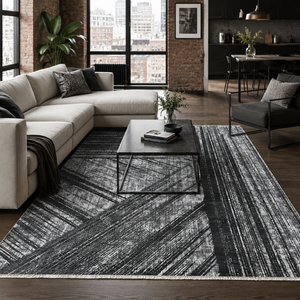 Tapis lavable moderne RW7037 Meridian Onyx de Rug Weavers, chenille lavable, 10 tailles, vente en gros et dropshipping - Product Image 1