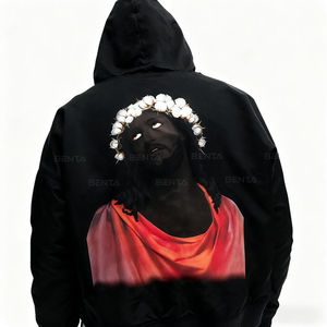 เสื้อฮู้ดดี้พิมพ์ลายโลโก้แบบกำหนดเอง ประดับด้วยคริสตัล เป็นมิตรกับสิ่งแวดล้อม สไตล์วินเทจ ทรงปกติ เนื้อผ้าหนา เสื้อผ้าผู้ชาย - Product Image 4