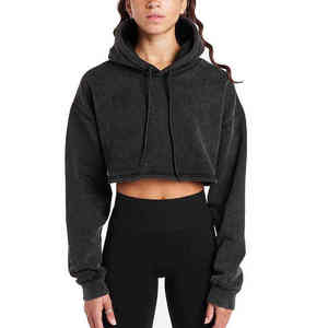 Sweat-shirts à capuche courts personnalisés de haute qualité pour femmes, en tissu toile imprimé, imperméable et écologique, pour l'hiver décontracté - Product Image 1