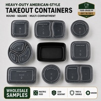Boîte alimentaire jetable multi-compartiments en PP de qualité alimentaire, couvercle transparent, capacité personnalisée, noire, multi-usage, pour plats à emporter