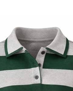 Womens Green And Gray Striped Cropped Polo <b>Sweatshirt</b> With Button Placket <b>Long</b> Sleeve Soft Knit Casual Winter Top Fashion Wears - Product Image 5