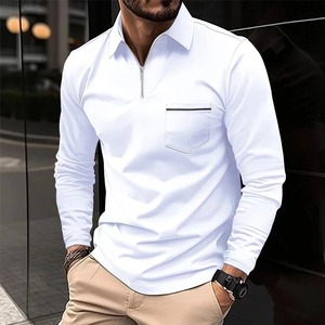 2025 printemps automne nouvelle couleur unie mode hommes décontracté fermeture éclair poches tout match pull à manches longues pour polos rabattu - Product Image 4