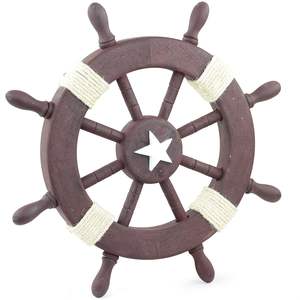 Rueda de barco con acabado de madera rústica con estrella de mar para decoración de playa decorativa hecha a mano náutica hermosa y madera de diseñador - Product Image 2