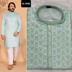 Ropa étnica india Heavy Jequard Silk Premium Ethnic Men's Wear Colección Kurta con conjunto de pijama de algodón Raymond para ropa de boda - Product Image 3