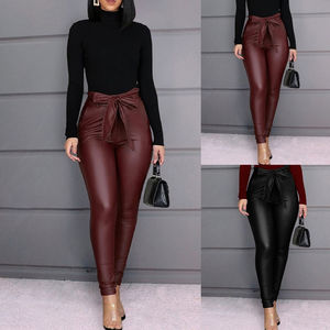 Wholesale Women's Spring Autumn High Waist Bowknot <b>Leggings</b> Sexy Fashion Solid Color <b>Slim</b> Tight Long Pants with Knitted Fabric - Product Image 2