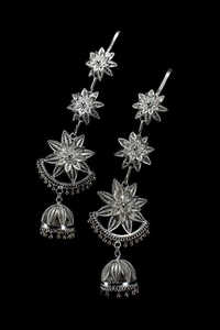 Pendientes de plata Jhumka de filigrana hechos a mano con cadena de estrella Kaan, pendientes de tuerca de moda india con brillo brillante - Product Image 2
