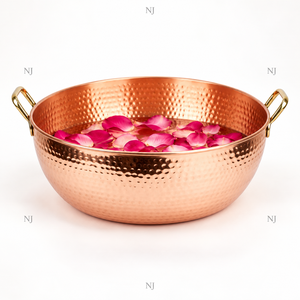 Bol de pédicure de luxe en cuivre martelé antique, rond, pour trempage des pieds, avec poignées en laiton, pour salon de manucure - Product Image 2