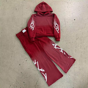 Conjunto de Sudadera con Capucha y Pantalones Deportivos Holgados, Traje Deportivo Unisex Rojo de Felpa Francesa para Hombre, Traje Deportivo de Alta Calidad - Product Image 1