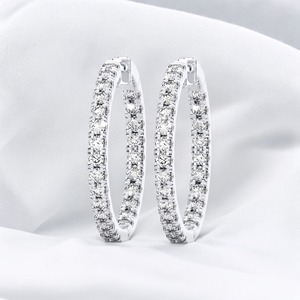 Simple Sophistication 2.00Ct Round Lab Grown Diamond Hoop <b>Earrings</b> in Out <b>Hinged</b> Sterling Silver Women's Classic Wholesale OEM - Product Image 1
