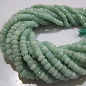 Cuentas Rondelle facetadas de amazonita natural 5-6mm Hilo de piedras preciosas verdes 13 pulgadas de largo - Product Image 1