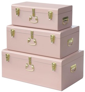 Ensemble de 3 coffres de rangement en métal blanc et rose faits à la main, coffres en étain noirs imbriqués - Product Image 6