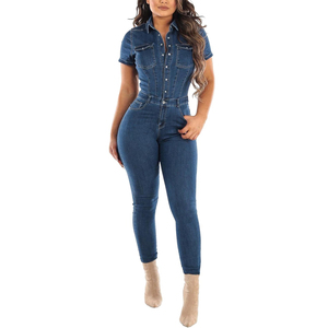 Traje Casual de Mezclilla Ajustado para Mujer, Transpirable, de Secado Rápido, de Alta Calidad, Conjunto de 2 Piezas para Primavera/Verano, 100% Algodón - Product Image 1
