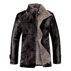 Automne hiver hommes manteau couleur unie en peluche Faux cuir affaires veste col rabattu simple boutonnage vêtements d'extérieur pour un usage quotidien - Product Image 2