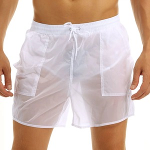 Short transparent pour homme adulte Short de plage rapide à taille élastique de couleur pure avec cordon de serrage Maillot de bain avec slip en maille intégrée - Product Image 1