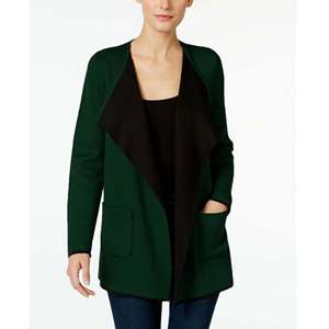 Cardigan Casual da Donna Alfani, Aperto sul Davanti, Bicolore con Decorazione a Bottoni, Taglia Extra Large, Verde Scuro, Stagione Invernale, Lana e Acrilico - Product Image 1