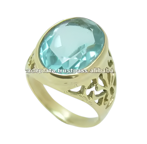 Anillo de Plata de Ley 925 con piedras preciosas de Topacio Azul, anillo chapado en oro para fiesta, anillo para hombres y mujeres. Fabricado por CASA DE PLATA - Product Image 3