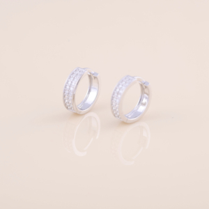 Pendientes de Aro con Doble Hilera de Diamantes Cultivados en Laboratorio con Certificación IGI, Oro Amarillo/Blanco y Rosa de 18K, Pendientes de Aro Huggie para Mujer - Product Image 1