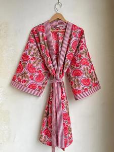 Largo corto hecho a mano 100% algodón ecológico transpirable Kimono bata estampado Floral bata verano ropa de dormir tamaño - Product Image 3