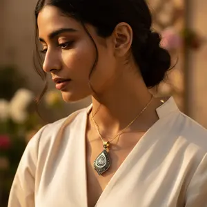 จี้รูปลูกแพร์ประดับเพชรประณีตพร้อมมุก - Product Image 2