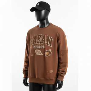 Women Pullover Sweatshirt Cotton Polyester <b>Fleece</b> 300 GSM Soft Touch <b>Brown</b> Custom Applique Logo Women breathable Sweatshirts - Product Image 4