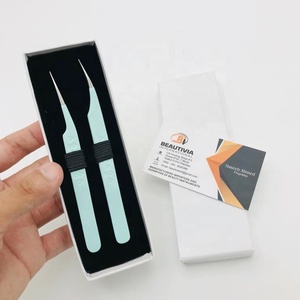 Professional Isolation <b>Mint</b> Heart Print Solid Design Stainless Steel Eyelash Extension Tweezers <b>Strong</b> Grip Custom Logo - Product Image 4