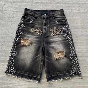 Short en jean surdimensionné délavé à l'acide personnalisé pour hommes Y2K Vintage Streetwear Broderie en strass Respirant Été Décontracté - Product Image 1