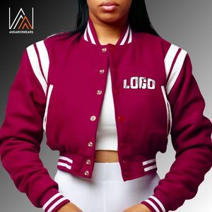 2026 mejor ropa recortada chaquetas universitarias para damas Chaquetas cortas de béisbol Letterman de lana de alta calidad en proveedor mayorista - Product Image 1