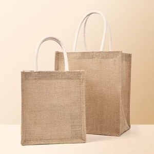 Bolso de compras de arpillera de yute colorido ecológico con bolsillo con cremallera, producto textil y de cuero a buen precio - Product Image 4