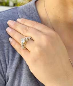 14K Yellow Gold Engagement Ring with Romantic Antique Style Pear Shape Cut <b>Simulated</b> Lab Grown <b>Diamonds</b> Wedding Ring Halo - Product Image 4